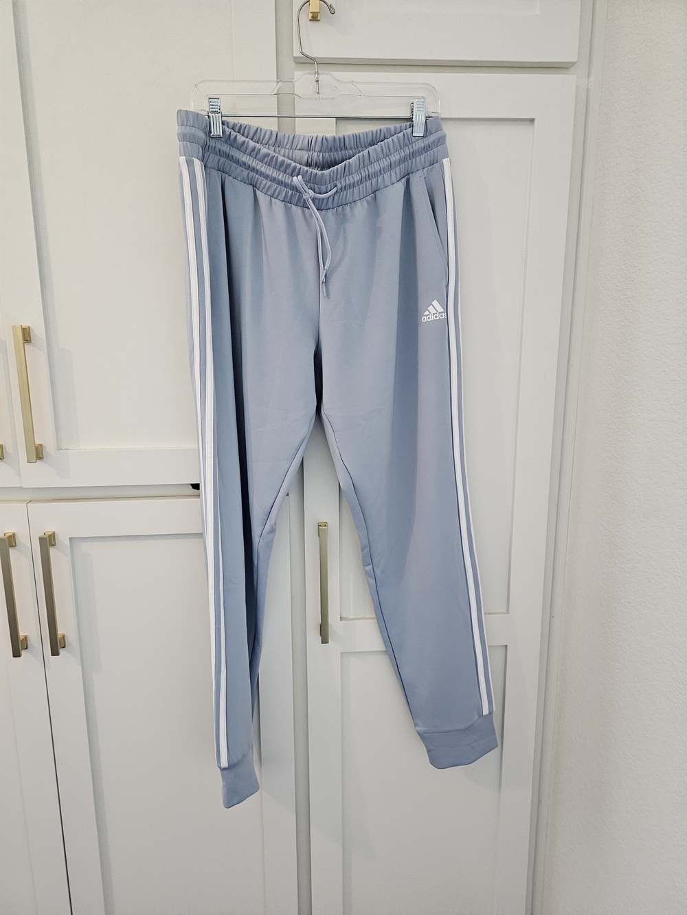 adidas Light Blue Men’s Track Joggers with White 3-Stripes